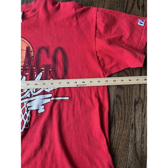 Vintage Logo 7 Chicago Bulls T-shirt Red Sz XL Single Stitch Rare Check Photos - Picture 8 of 10